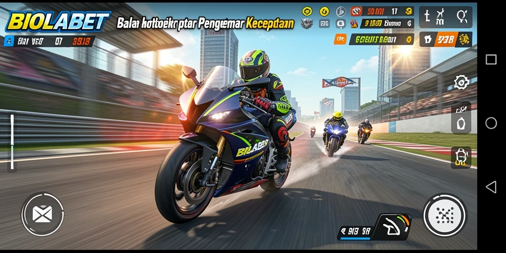 Tampilan gameplay balap motor yang menegangkan di BIOLABET.