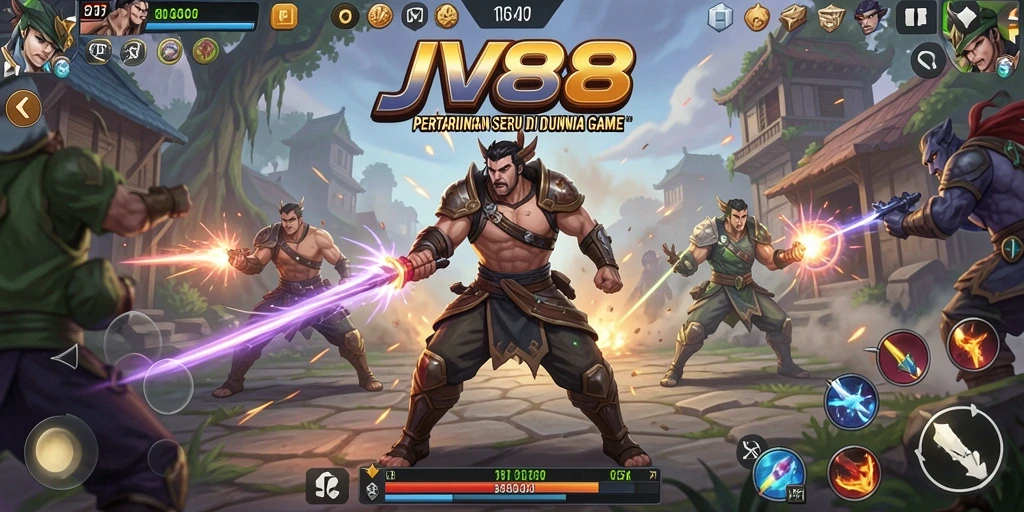 Tampilan screenshot utama JV88 menunjukkan pertarungan seru karakter.