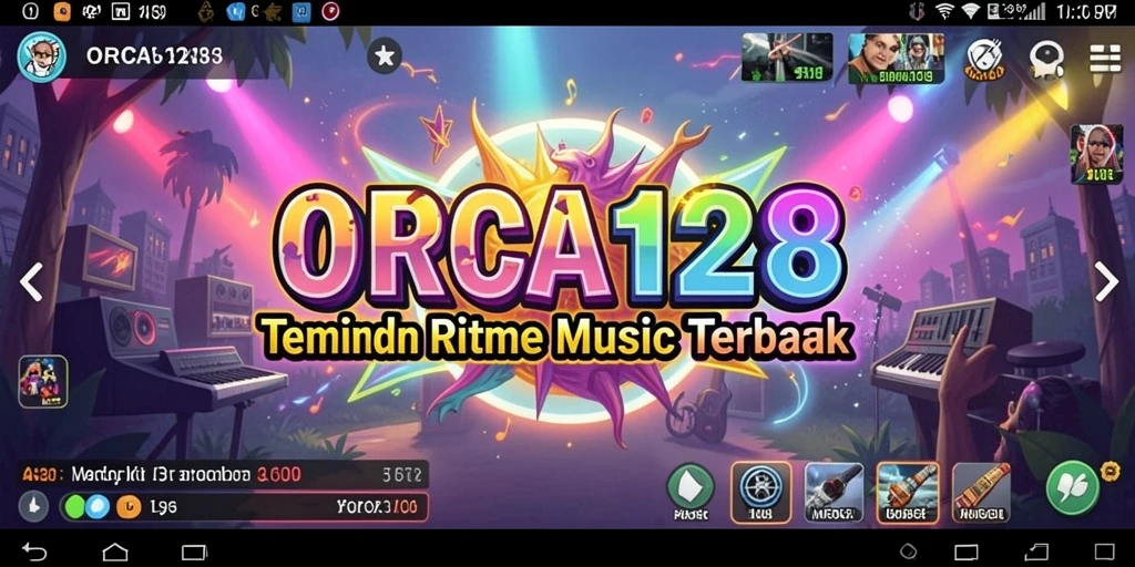 Tampilan gameplay ORCA128 yang menarik dengan banyak pilihan lagu.